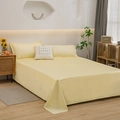 Solid cream yellow washed cotton bedding set with flat sheet and matching pillowcases - Pillowcase (Single) / Milky Yellow