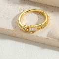 Adjustable gold vintage leaf ring with round and rectangular zircon stones - White Multi-shape Zircon Style