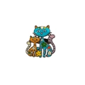 Cartoon alloy cat brooch featuring blue and orange enamel cats with floral patterns - Blue Big Cat Orange Small Cat
