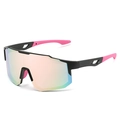 Fashionable black and pink cycling sunglasses with large colorful mirrored lenses - Black Frame Pink Mirror