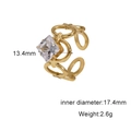Detail view showing 17.4mm inner diameter and square zircon on gold-plated ring - Golden Hollow Square Clear Zirconia Style (JR1077-G7)