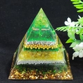 8cm pyramid ornament featuring green crystal chips and resin with metal accents - 8cm