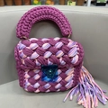 Handmade woven crochet handbag in deep purple and pink gradient with round handle - New 5