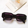 Retro rectangle sunglasses with thick black frames and purple gradient lenses - Black Frame Double Gray Gradient Lens