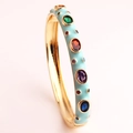 Gold-plated bracelet with light blue enamel and vibrant multi-colored zircon gemstones - Light Blue