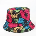 Detailed close-up of a colorful tropical palm tree pattern on a cotton sun bucket hat - M(56-58cm) / Coconut Tree Style A