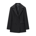 Elegant black deep V-neck blazer dress with long sleeves and tulip waist for women - S / Black