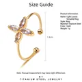 Adjustable 18k gold plated stainless steel ring with purple zircon clover design - Adjustable Open / Gold-Light Purple (SR22042606W)