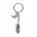 Bohemian labradorite hexagonal crystal pillar keychain with silver embossed moon pendant - Labradorite