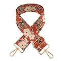 Ethnic bohemian wide purse strap with terracotta floral embroidery and gold metal hooks - Amber Brown Beige Flower (Gold Clasp)