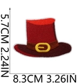 Detail view of red embroidered hat patch with dimensions 5.7cm by 8.3cm on white background - Pilgrim Hat (C5CW-12-06)