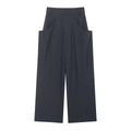 Women's dark grey high waisted wide leg trousers with stylish large curved side pockets - S / Dark Gray