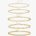 5-piece gold titanium steel bracelet set featuring paperclip, figaro, and cuban chains - Gold Bead Figaro Paperclip 5-Piece Set