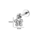 Zilveren roestvrijstalen vlinder labret piercing met heldere zirkonia steentjes - Vlinder Stijl (2639-1) / 1.2x8mm / Zilver