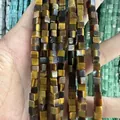 Perles carrées en œil de tigre brun pour la création de bijoux DIY avec effet œil de chat - 4x4mm (Environ 38cm Fil) / Oeil de Tigre