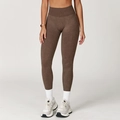 Leggings de yoga marrón oscuro sin costuras de talle alto con cintura acanalada sport - S / Marrón Té de Abedul