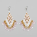 Boho-Ohrringe mit Perlenfransen und geometrischem Rautenmuster in Rosa und Gold - Weiß/Hellrosa/Gold