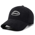 Berretto da baseball in velluto a coste nero con logo nomei ricamato in stile vintage - Regolabile / Nero Con Ricamo Bianco