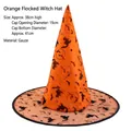 Halloween orange witch hat with black spooky prints and sheer tulle fabric details - Flocked Witch Hat Orange