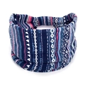 Bohemian style navy and magenta printed wide stretch sport headband in ethnic pattern - 61-Multi Tribal