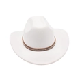 Chapeau de cowboy en feutre blanc avec bandeau en cuir marron orné de strass brillants - Blanc