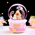 Luminous Capybara crystal ball lamp with cute animals and warm ambient lighting - Medium (LED/Music) / Capybara and Duck (Pink Base)