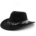 Black faux suede western cowboy hat with bull skull embroidery and metal stud details - M(56-58cm) / Black