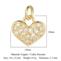 Golden heart lock pendant with cubic zirconia inlay, copper material, 10x12mm size - 10x12mm Heart Lock / Gold