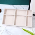 Beige velvet jewelry organizer tray with five compartments for rings and necklaces - 6 Grids / Beige