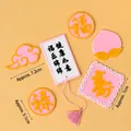 Kit de décoration de gâteau chinois traditionnel avec pêches de longévité et glands roses - Ensemble Fu Lu Shou en colle souple rose