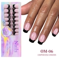 Detail of 150pcs black and pink French soft gel press-on nails in 15 sizes - Black Pink French Medium Square Round Style (OM-06)
