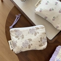 Detailed macro view of the purple floral embroidery and simple wish label on cotton bag - White Base Light Purple Khaki Hydrangea