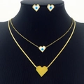 Gold layered heart necklace and evil eye stud earrings set for women - Heart Evil Eye Double Layer Set (KS201099-HDJ)