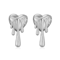 Detailed macro view of high-quality silver molten heart earrings with metallic finish - Silver Melting Heart Stud Earrings