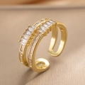 Elegant gold double-layered open ring with rectangular cubic zirconia stones for women - Adjustable Open / Gold