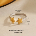Retro stainless steel open ring featuring two gold stars on a silver band - Exquisite Double Gold Stars Open Ring (Style 8)