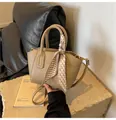 Beigefarbene Beuteltasche mit Litschi-Muster, Goldbeschlägen und gemustertem Seidentuch - Khaki