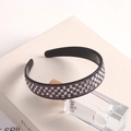 Sparkling checkered purple and white rhinestone headband with a non-slip black base - Checkered Purple White