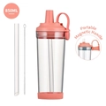 850ML Tritan Boba cup in coral pink with wide straw and magnetic handle for easy carrying - 850ml / Coral Pink