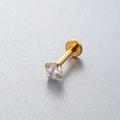 Gouden titanium oorknopje met rond zirkonia in vierpootzetting en platte achterkant - 2mm Zirkonia / Gouden Basis Witte Zirconia (576-1#)