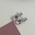 Detail shot of rectangular pink rhinestone hair clips with silver-tone metal frames - Silver/Pink Zirconia-Small Rectangle