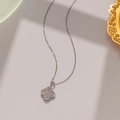 Elegant silver four-leaf clover necklace with sparkling zircons on a classic O-link chain - Double-Sided Rhinestone Clover Necklace (898) / Silver