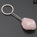 Natural raw pink crystal quartz gemstone keychain with silver metal ring and chain - Rose Quartz