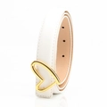 Minimalist white leather belt for women featuring a polished gold heart-shaped buckle - White