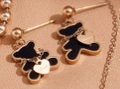 Golden bear stud earrings with black finish and Forever engraved heart pendant - Black Shell Bear Rose Gold Stud Earrings