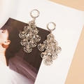 Detail of silver leaf tassel earrings with sparkling rhinestones and hollow fan design - Hoop Earrings-Silver