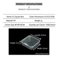 Detailed size chart showing dimensions 6.5x6.5x2cm for transparent plastic tool storage box - 6.5 Square (6.5*6.5*2cm)