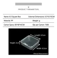 Detailed size chart showing dimensions 6.5x6.5x2cm for transparent plastic tool storage box - 6.5 Square (6.5*6.5*2cm)