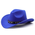 Blue wool cowboy hat detail with black leather band and gold metal studs decoration - Sapphire Blue