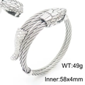 Silver woven snake bracelet for men with green crystal eyes and polished steel finish - Double Layer Bright Silver (KB157313-KFC)
